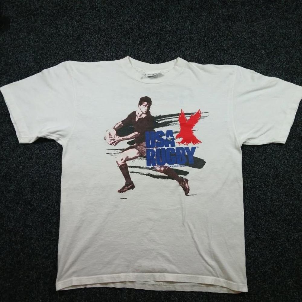 Vintage 90s Reebok Men's USA Rugby Team Large White T-Shirt